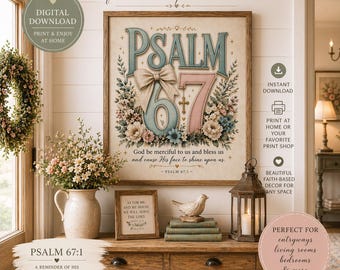 Psalm 67 Wall Art Printable, Christian Cottage Decor, Bible Verse Print, Floral Faith Art, Neutral Farmhouse Wall Decor
