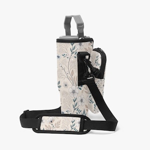 Florale Becherhülle mit Handyhalter | Neopren Cup Sleeve mit Kartenfach | Isolierter Reise-Getränkehalter für heiße und kalte Getränke, Geschenke