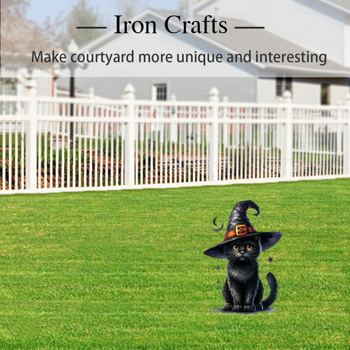 Black Iron Halloween Cat Decoration - Witches Cat - Halloween Cat - Black Cat - Cat Garden Decor, Halloween Decorations, Yard Decor