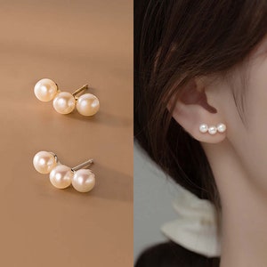 Dainty Pearl Earrings, Natural Pearl Stud Earrings, Pearl Climber Earrings, Gift for her