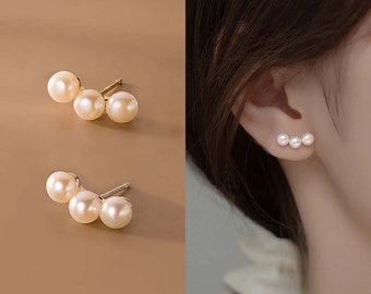 Dainty Pearl Earrings, Natural Pearl Stud Earrings, Pearl Climber Earrings, Gift for her