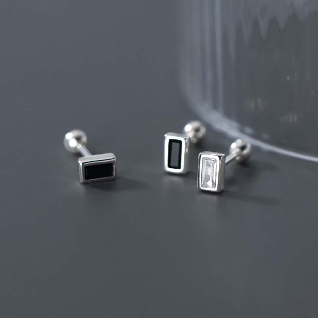 Rectangular Ear Clips Minimalist Black Rectangle Ear Studs, Men Women Unisex Dainty Earrings ...