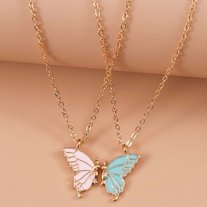 Butterfly Wing Necklace, Two Butterfly Necklaces,Colorful Butterfly Necklace,BFF Best Friend Soul Gift for 2,Two Sister Friendship Necklaces