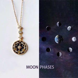 Dainty Moon Phase Necklace for Women, Gold Moon Necklace, Moon Charm Necklace, Celestial Jewelry, 14K Gold Moon Star Necklace Gift for Her