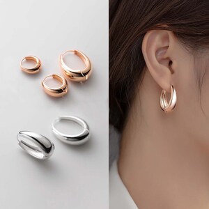 925 Sterling Silver Oval Chunky Hoop Earrings, Rose Gold Earrings, Rose Gold Hoops, Chunky Silver Hoops, Dainty Minimalist Earrings