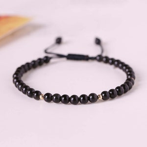 Dainty Black Obsidian Bracelet,Tiny Obsidian Bead Bracelet,Natural Obsidian Stone Bracelet,Energy Protection Friendship Bracelet for Women