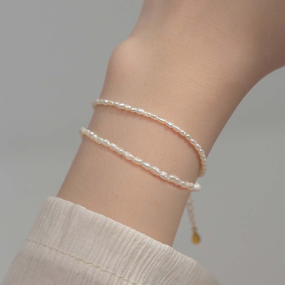 Delicate Rice Pearl Bracelet, Tiny White Pearl Bracelet, Mini