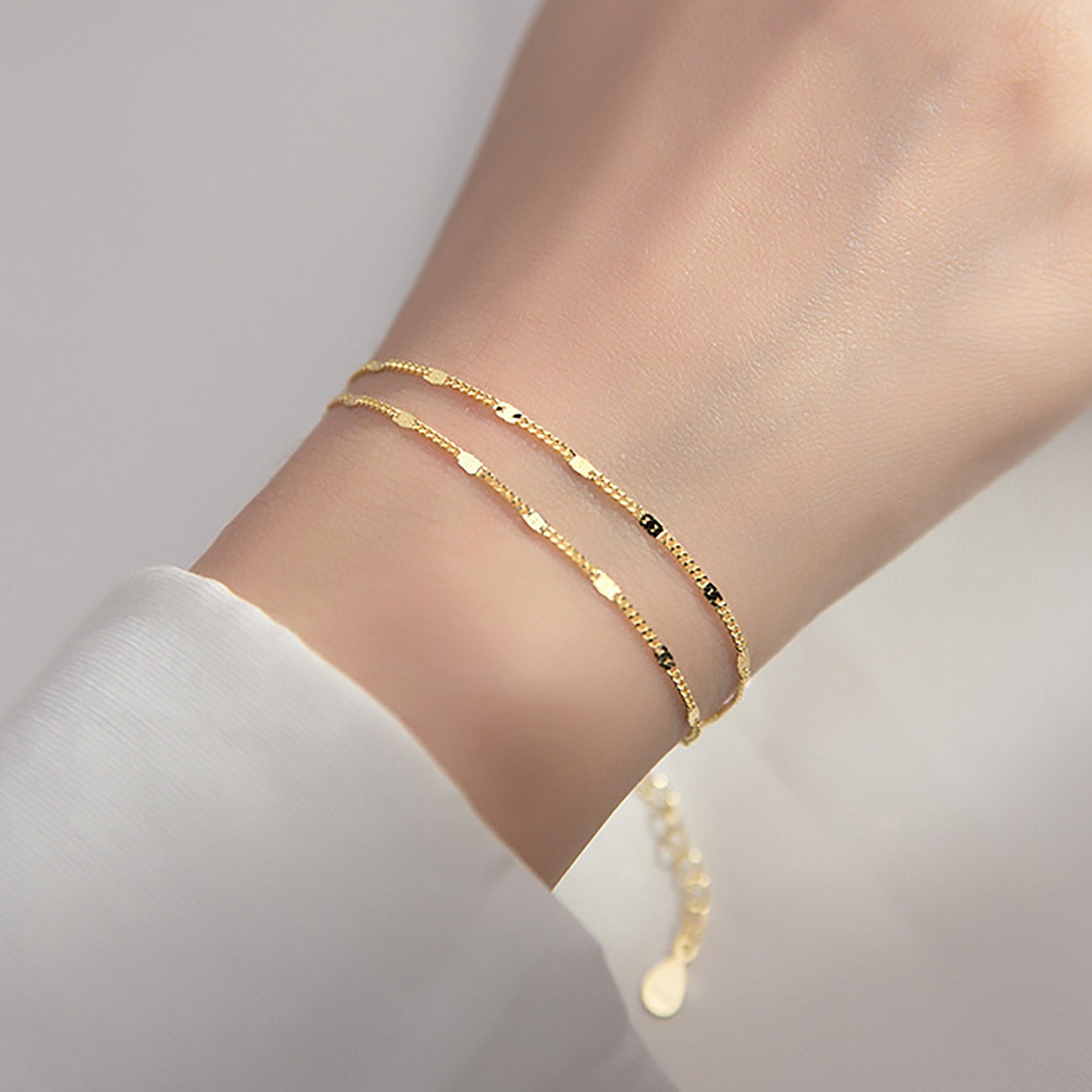 Delicate Gold Layering Bracelet,dainty Gold Bracelet Set,double