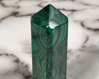 3” AAA High Quality Malachite Tower 5.2oz, Natural Untreated Malachite Point, Genuine Rare Polished Malachite Obelisk from Congo (#644)