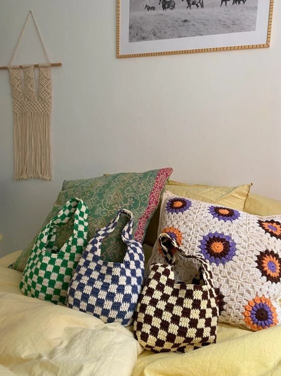 Handmade Checkered Crochet Tote Bag Made to Order Etsy