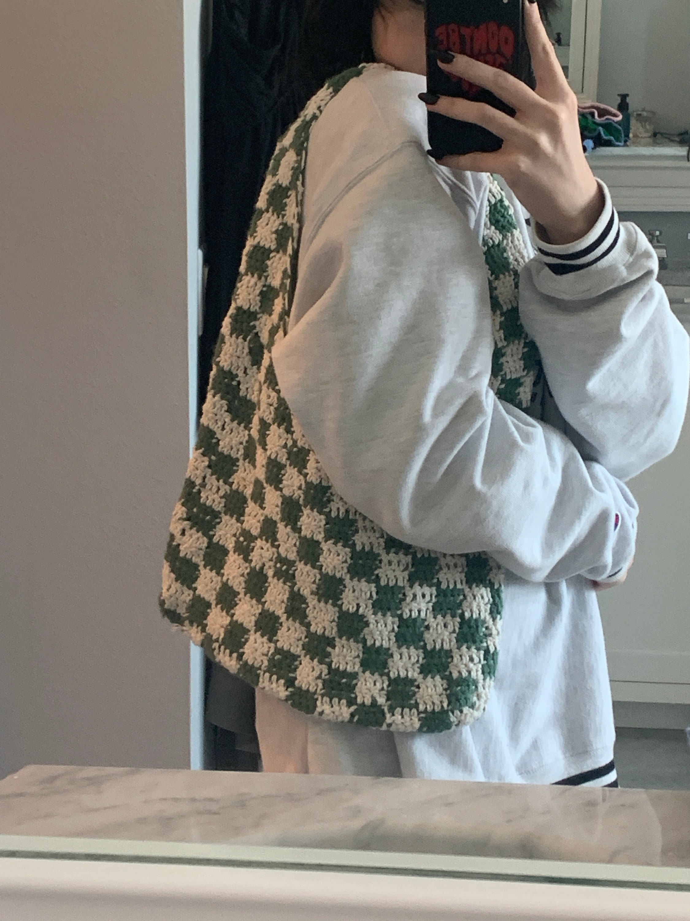 Handmade Checkered Crochet Tote Bag Made to Order Etsy