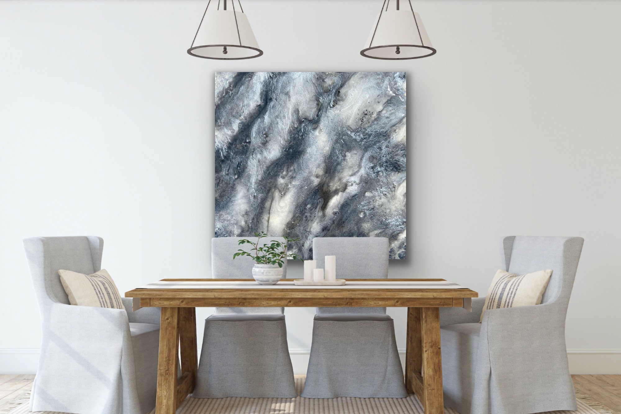 Black, White and Grey Original Abstract Wall Art, Ready to Hang, 48 X