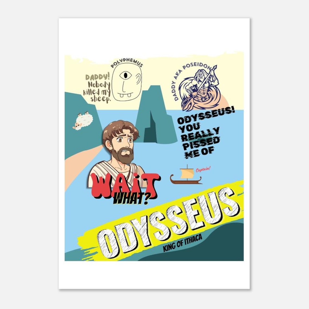 Epic Funny Odysseus Poster, Polyphemus and Poseidon, Musical Art Poster ...