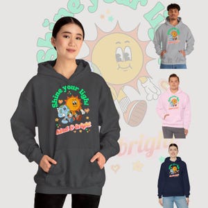 Shine your light Hoodie, Retro Sweatshirt, Sweater Sun Earth, Retro Character, Mascot, Cartoon Motif, Funny Sweater Women Men,