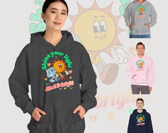 Shine Your Light Bluza z kapturem, bluza retro, sweter Sun Earth, postać retro, maskotka, motyw kreskówkowy, zabawny sweter kobiety mężczyźni,