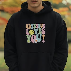 エピックオデュッセウスパーカー、ミュージカルファンオデュッセウスはあなたを愛していますプルオーバー男性と女性パーカー、ギリシャ神話レトロ、叙事詩物語