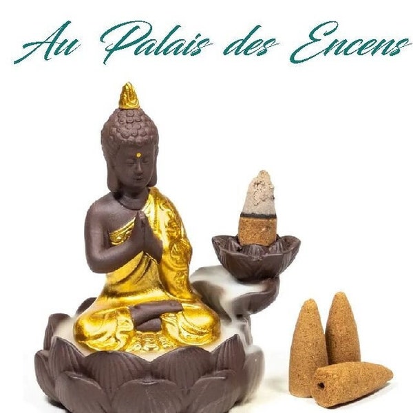 Fontaine a Encens Baton et Cone a refoulement (backflow)  avec Bouddha  et coupelle separee