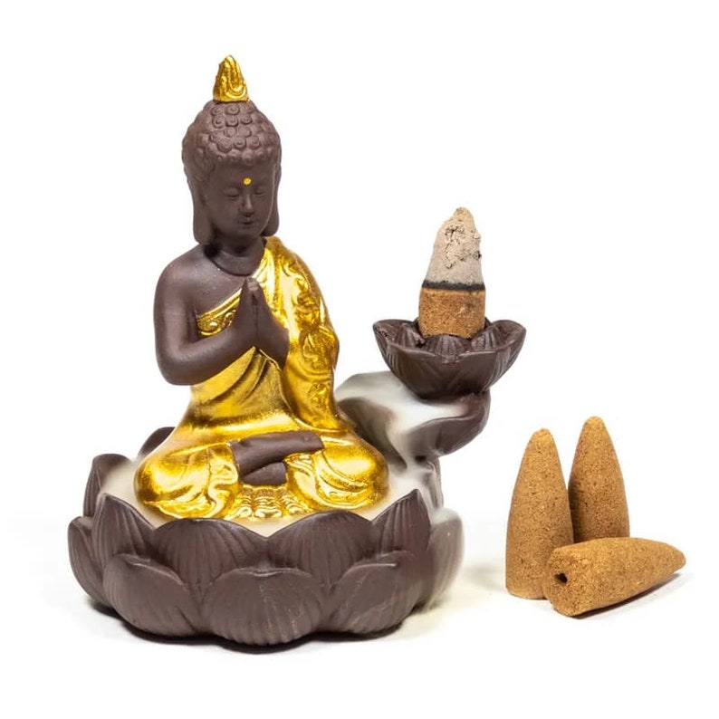 Stick Incense Fountain and Backflow Cone with Buddha and separate cup image 2