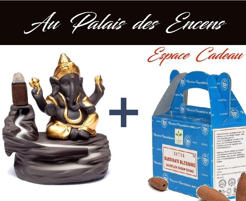 Idée Cadeau Fontaine à Refoulement avec Ganesh + 24 Cônes Encens Satya Bénédiction Du Bouddha