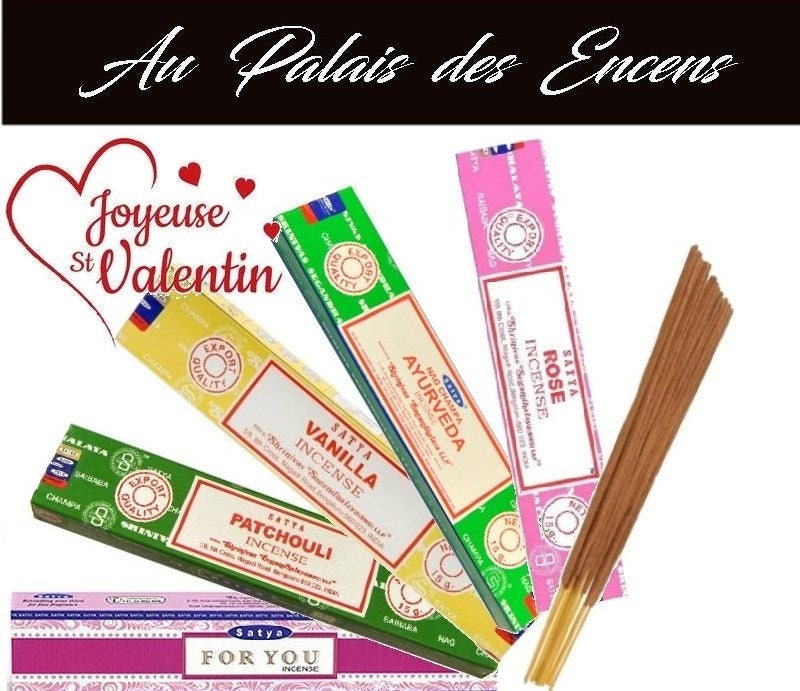 Cadeau St Valentin Lot de 5 Etuis Encens Batons Satya | For You + Patchouli Vanille Ayurveda Rose