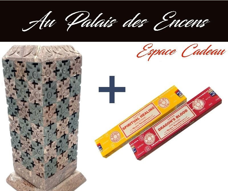 Idée Cadeau Colonne Style Antique en Pierre Porte Encens Bâtons + 2 Étuis Satya Spiritual Healing & 