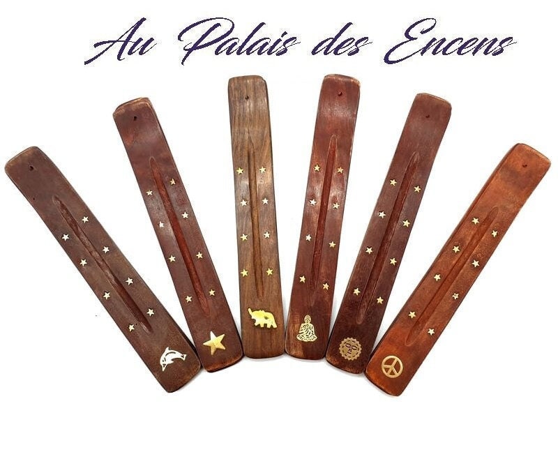 Porte Encens en Bois Pour Bâton Forme Plat Arrondi avec Motifs