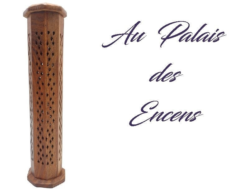 Porte Encens Baton et Cone Forme Colonne Tour Octogonale en Bois avec Motifs