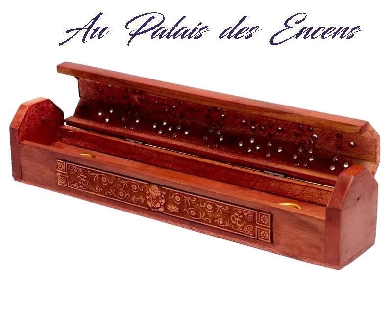 Coffret Porte Encens Baton et Cone en Bois avec Motifs