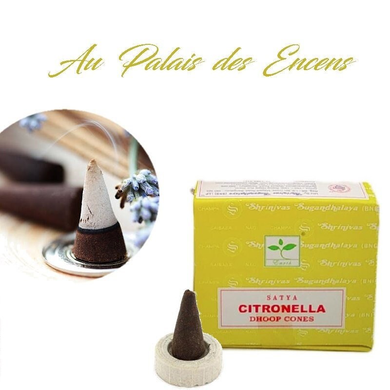 12 Cônes Encens Satya Citronnelle + Porte Cône d'encens Pour Vos Séances de Méditation , Relaxation