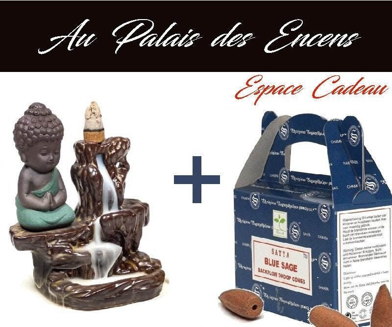Idée Cadeau Fontaine à Refoulement avec Bouddha + 24 Cônes Encens Satya Sauge Bleue