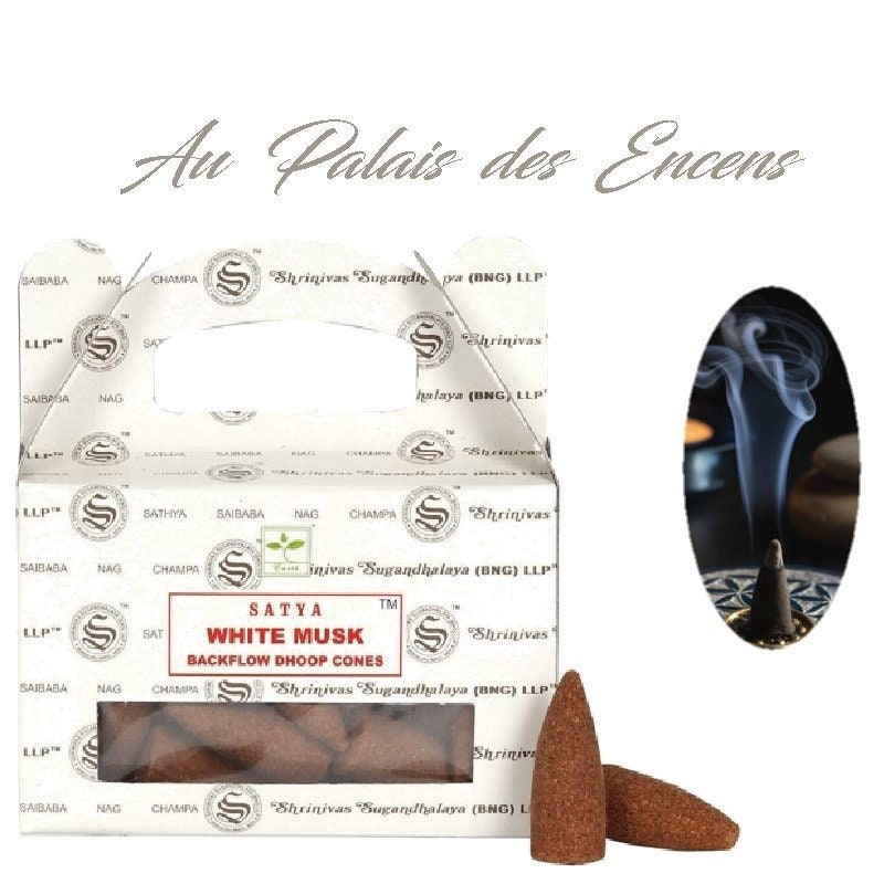 24 Cônes Encens à Refoulement Satya Musk Blanc Pour Vos Séances de Méditation , Relaxation Chasser L