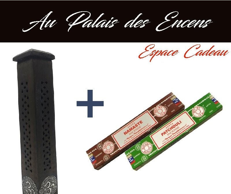 Idée Cadeau Colonne Tour en Bois Porte Encens Bâtons + 2 Étuis d' Satya Namasté & Patchouli