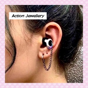 Rainbow Earrings Black Safety Chain for Loop Ear Plugs Leverback