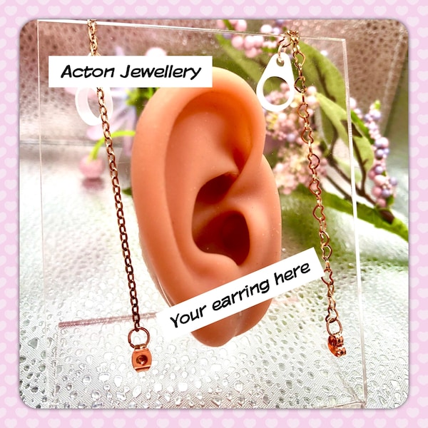 Rose Gold Hearing Aid Safety Chains (x2) for your own earrings - 1 Heart 1 Plain