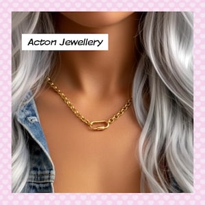 Gold Mini Carabiner Clasp Necklace Belcher Chain - pls message for other lengths
