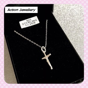 925 Sterling Silver Tiny Crucifix Cross 15mm Pendant 18" Chain Necklace Crucifix Charm