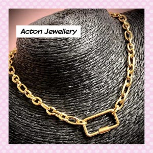 Gold Carabiner Necklace 16&quot; Rolo Cable Chain 18ct Gold Finish