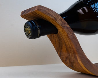 Elegant wine bottle holder made of olive wood - gift for her, gift for him