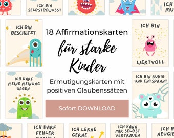 Affirmationskarten für Kinder PDF mit 18 Motiven, Positiven Glaubenssätzen für starke Kids, für die Schulsozialarbeit oder zu Hause