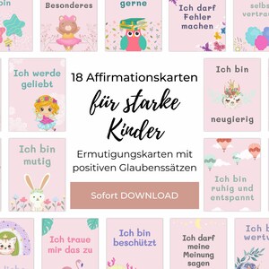 Affirmationskarten für Kinder, 18 Motiven zum Eigendruck (PDF), Positive Glaubenssätzen für starke Kids