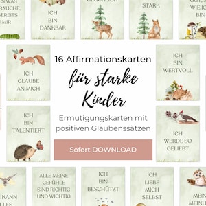 Affirmationskarten Kinder zum selber drucken, Achtsamkeitskarten Waldtiere PDF Datei mit positiven Affirmationen