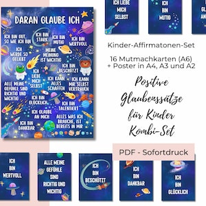 Affirmationskarten Kinder Affirmationsposter Kinderzimmer im Set, Positive Mutmach-Botschaften für Kinder, digitaler Download (PDF + PNG)