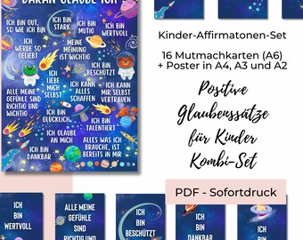 Affirmationskarten Kinder Affirmationsposter Kinderzimmer im Set, Positive Mutmach-Botschaften für Kinder, digitaler Download (PDF + PNG)