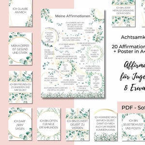 Selbstliebe Set aus 20 Affirmationskarten und 1 Affirmationsposter (A4, A3, A2) für Erwachsene und Jugendliche, Sofort-Download