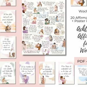 Wochenbett Affirmationskarten und Affirmationsposter (A4, A3, A2) für Mamas im Set, Geschenk zur Schwangerschaft und Geburt, Sofort-Download