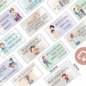 Gesprächskarten Kinder Reflexionskarten, 50 Fragen an Dein Kind für eine achtsame Abendroutine, Sofortdruck zu Hause (PDF und Bilddateien)