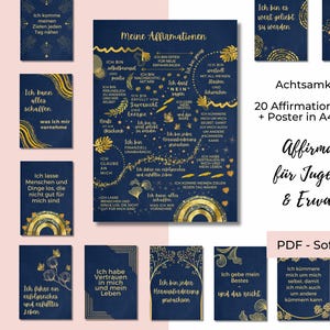 Affirmationen Jugendliche & Erwachsene im Set, 20 Affirmationskarten + 1 Affirmationsposter in A4, A3, A2, Sofort-Download (PDF+Bilddateien)