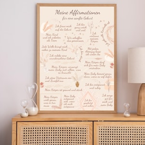 Poster mit Affirmationen für Schwangere, Hebammen und Doulas, Hypnobirthing, Positive Glaubenssätze sanfte Geburt