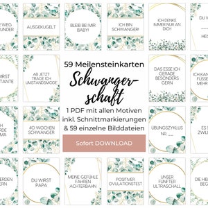 Meilensteinkarten Schwangerschaft PDF | Sofortdruck 59 Motive | Digitaler Download | 5 Blankokarten für eigene Meilensteine inklusive