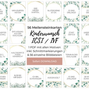 Meilensteinkarten Kinderwunsch PDF | Sofortdruck 53 Motive ICSI &IVF | Digitaler Download | 3 Blankokarten für eigene Meilensteine inklusive